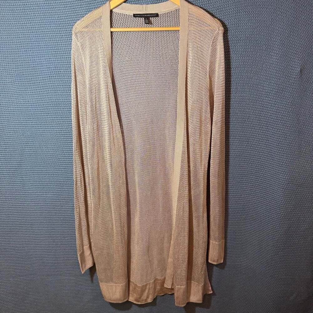 White House Black Market Open Stitch Longline Cardigan Size XL/XG Beige
